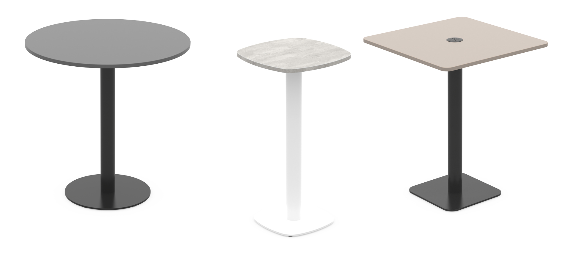 Clan high / poseur tables with power by Formetiq