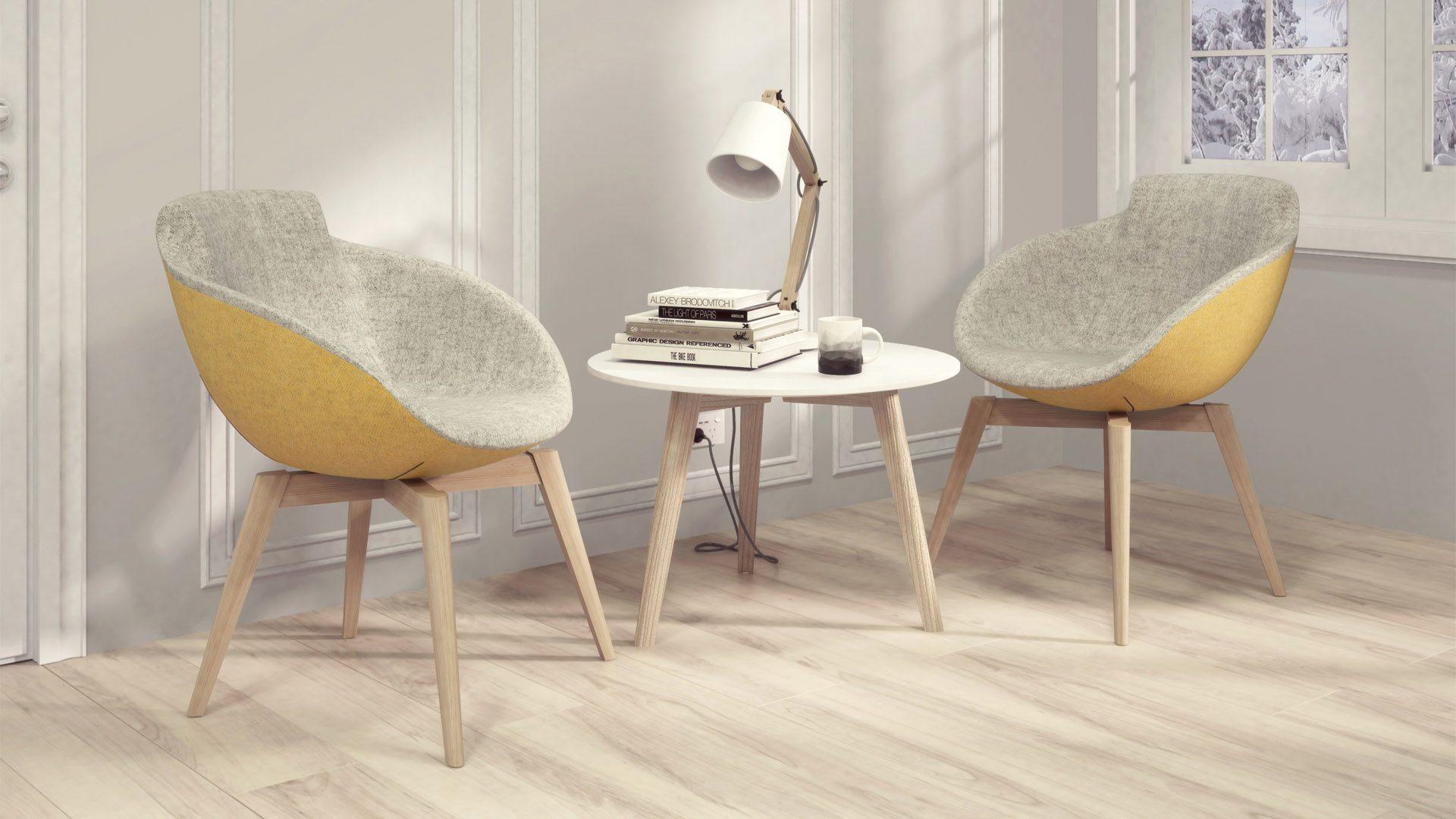 Stylish wooden coffee tables from the Nova Wood range match legs on Tula armchairs