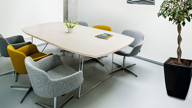 Danae yellow and grey lounge chairs at meeting table