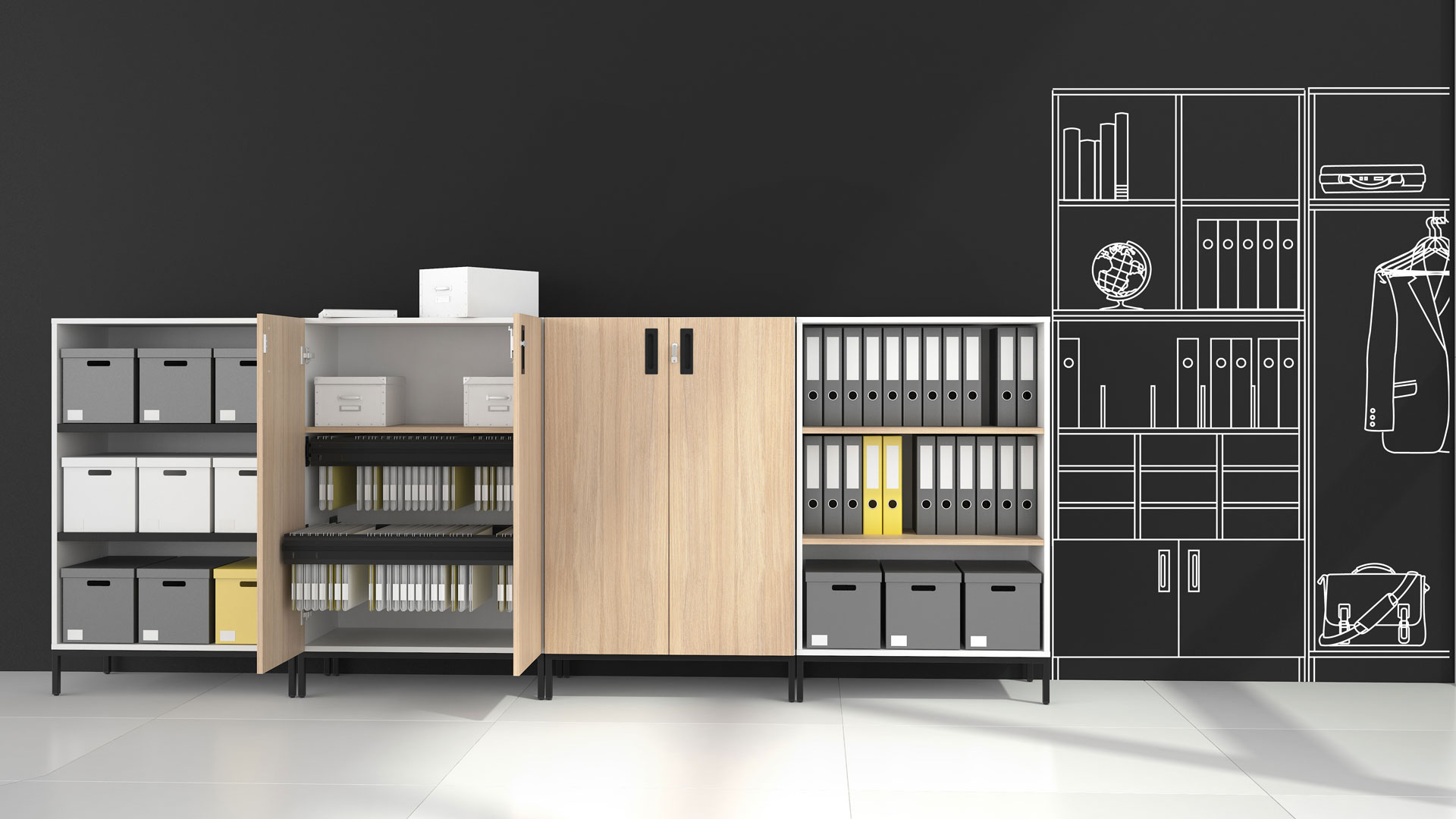Choice modular storage system includes cabinets and bookcases