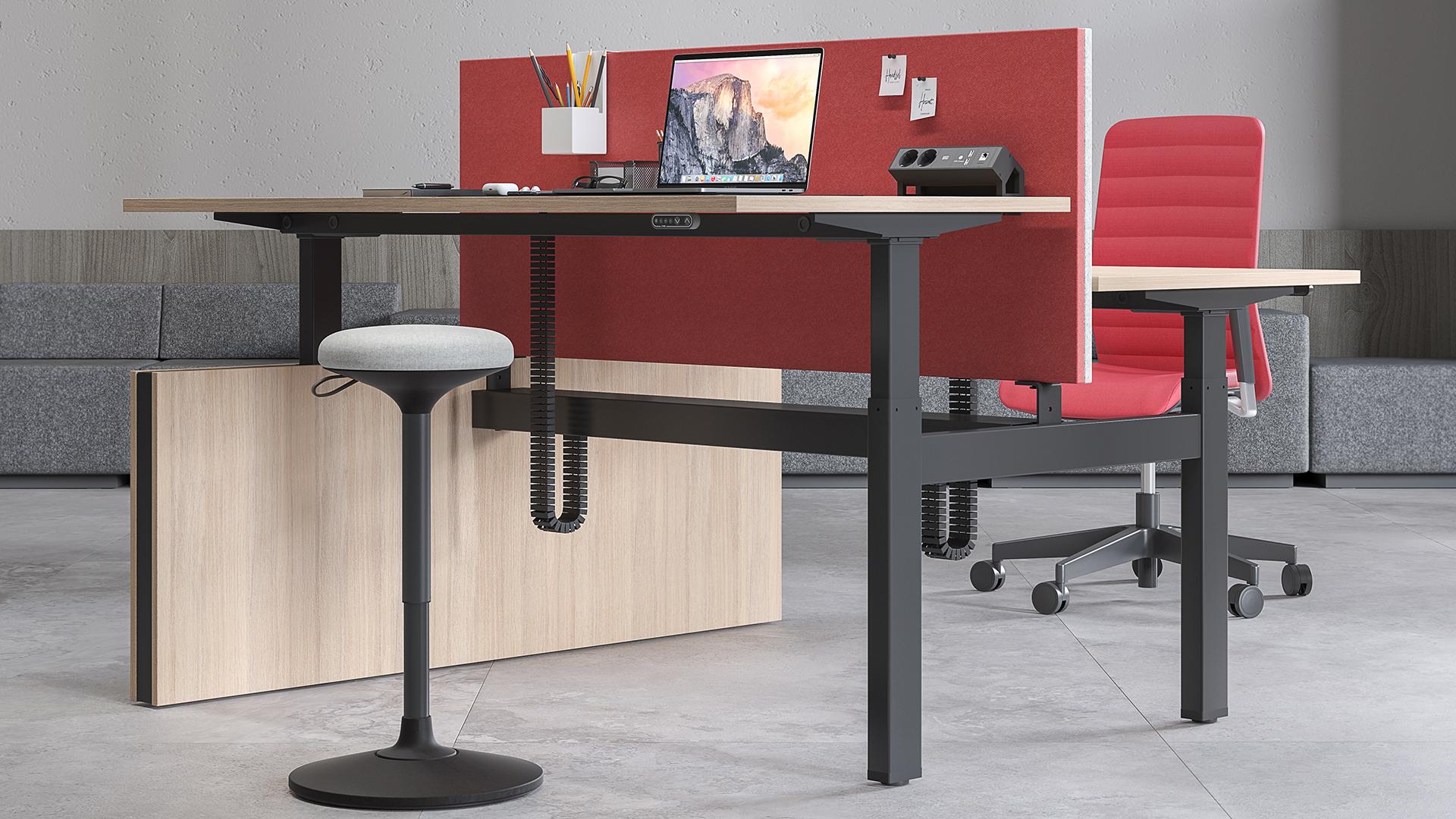 Modus acoustic desk divider in red and grey
