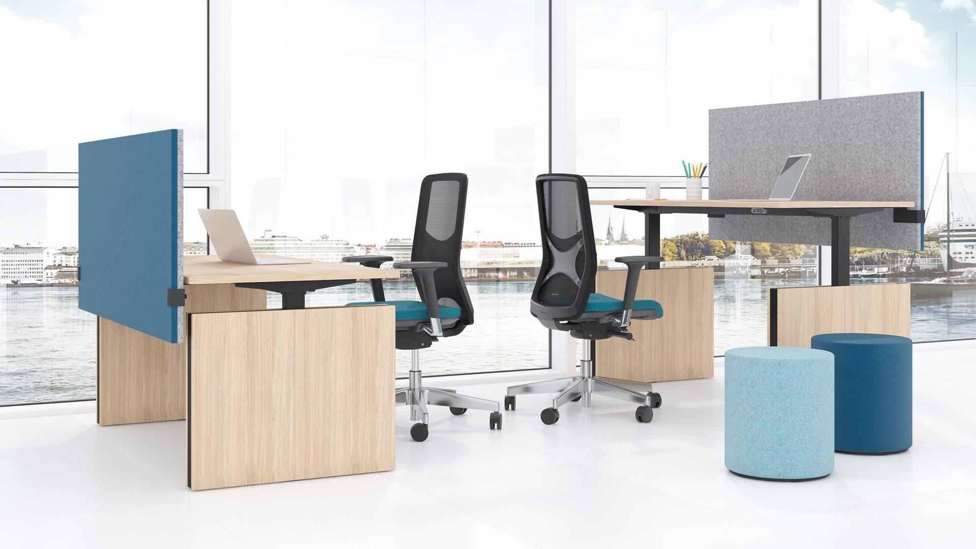 Modus screens create privacy for single sit/stand desks