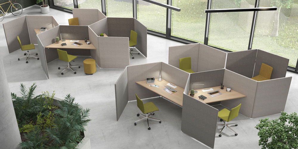 Create hexagonal desk arrangements for efficient use of floorspace.
