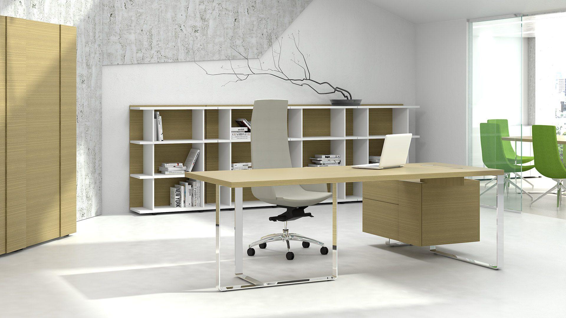The Plana executive furniture range includes desks with storage, shelves and meeting tables