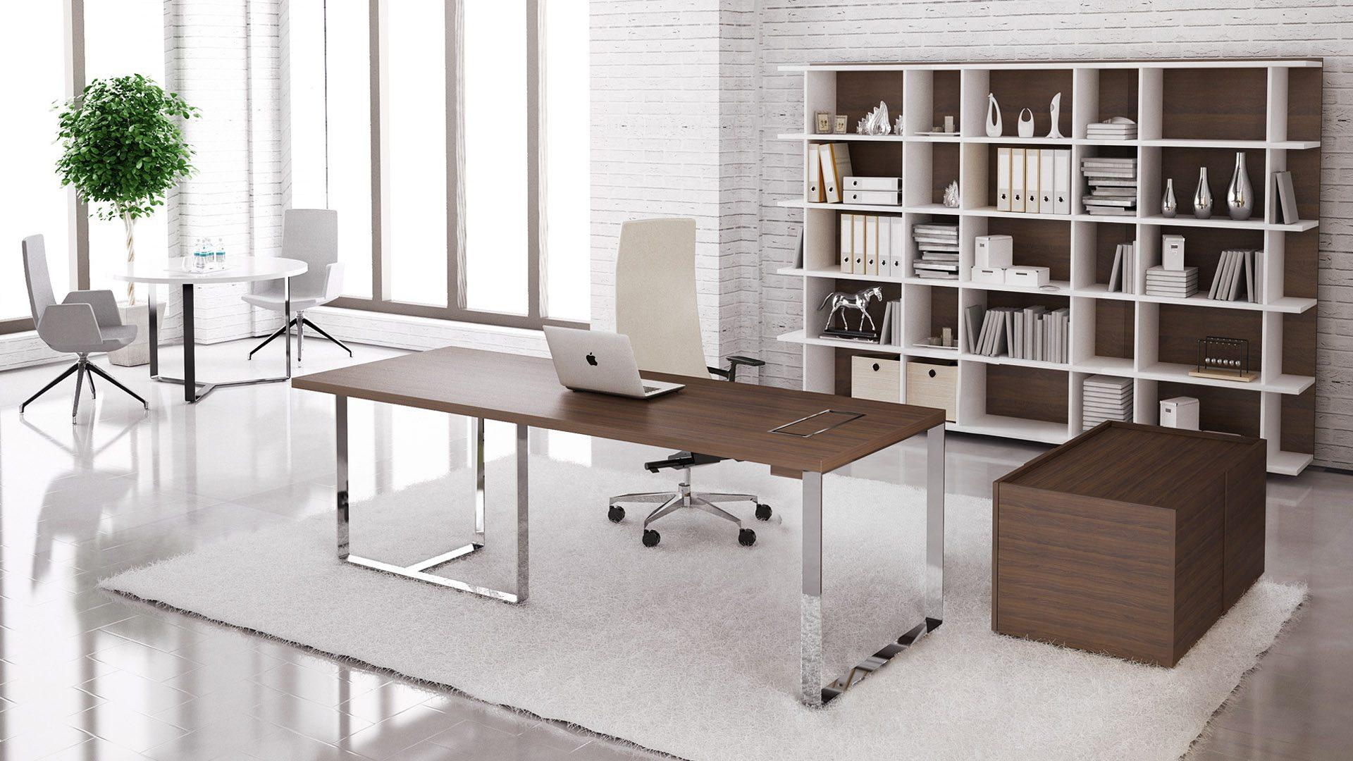 The Plana range includes executive desks, cabinets, shelves and meeting tables