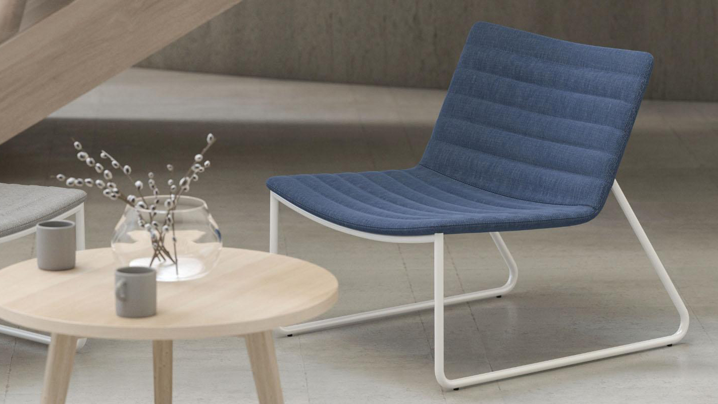 Vegas lounge chair with ribbed blue fabric