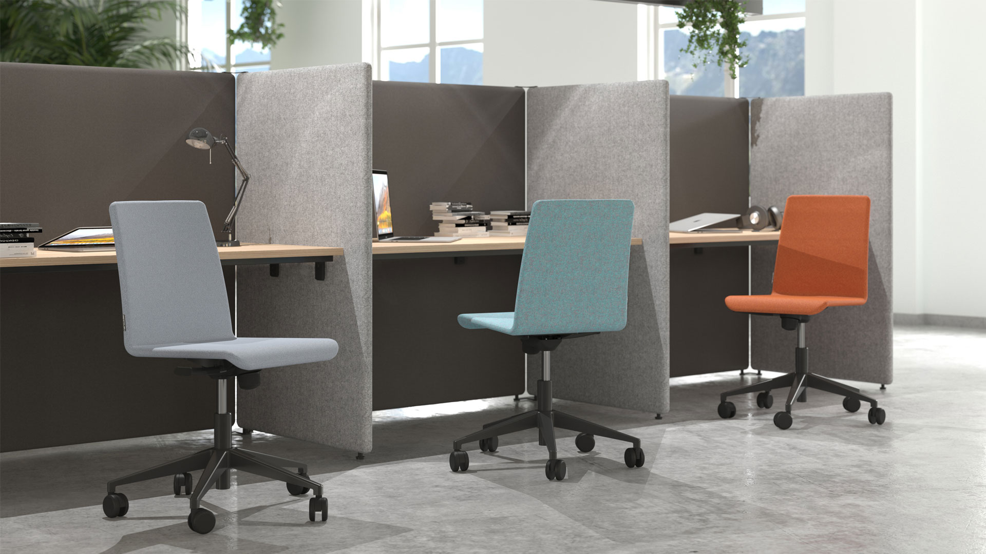 Moon fabric task chairs with My Space desking