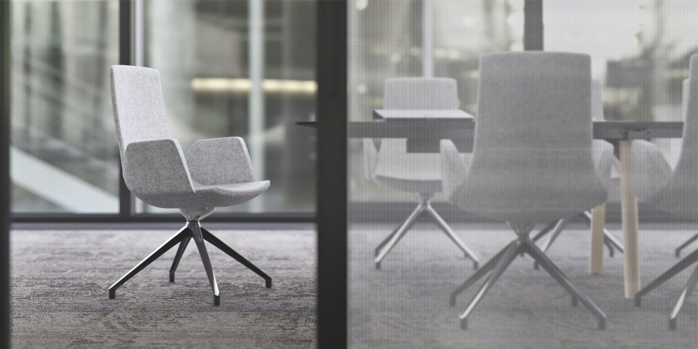 Grey fabric North Cape meeting chairs with pyramid base and integral armrests
