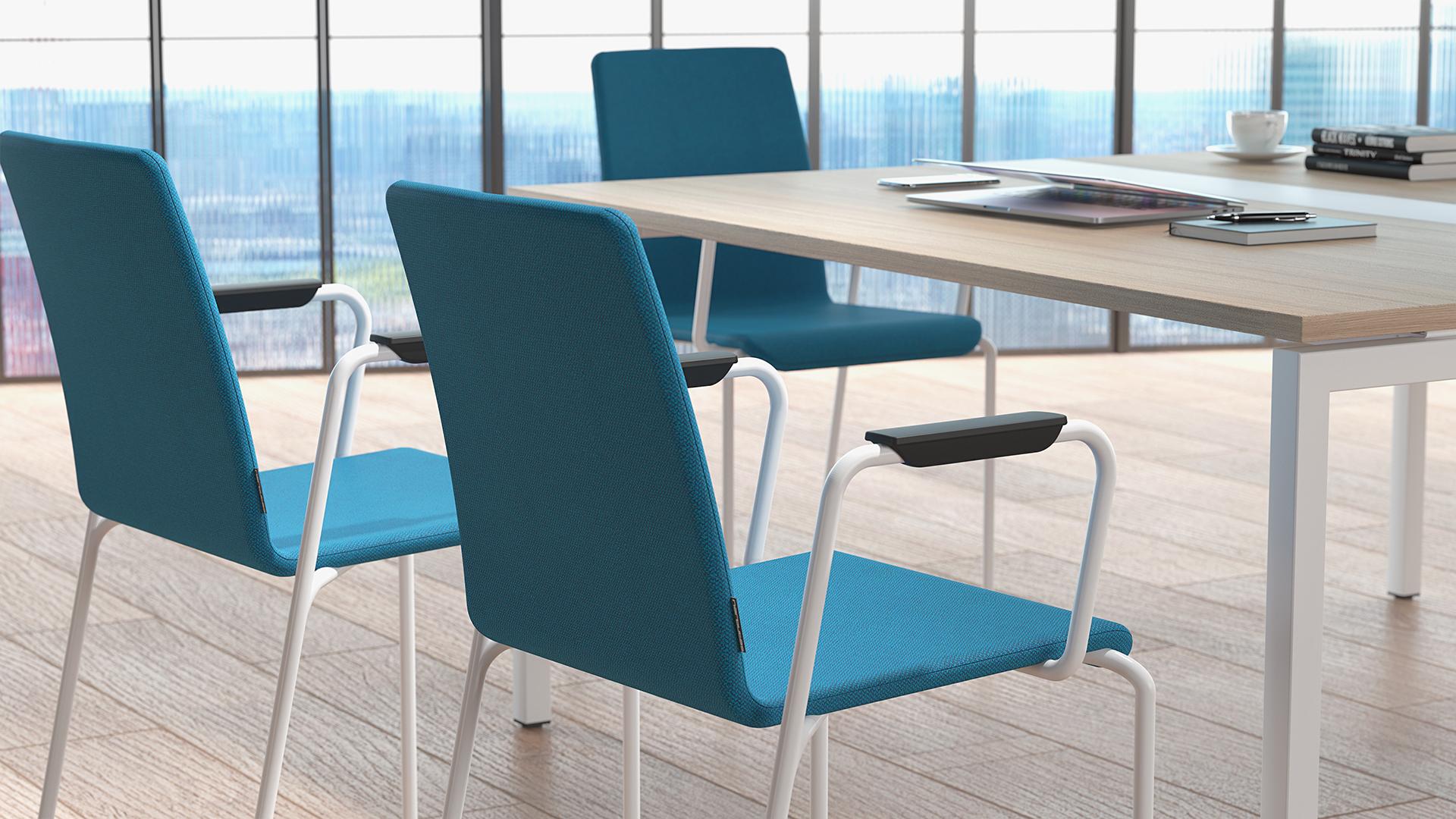 Moon Meeting Chair in blue fabric with integrated armrests