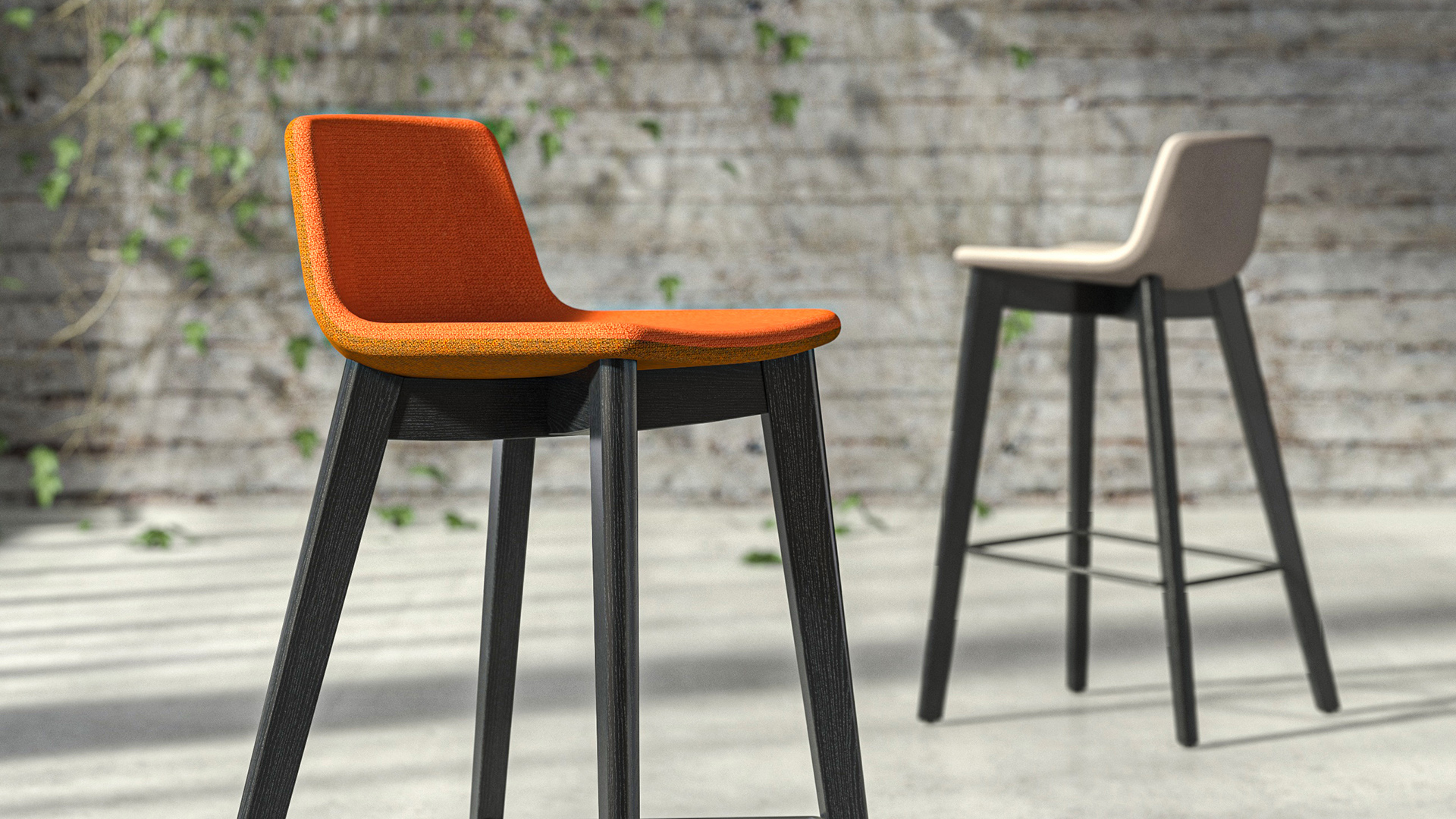 Twist &amp; Sit upholstered stools with black ash wooden legs