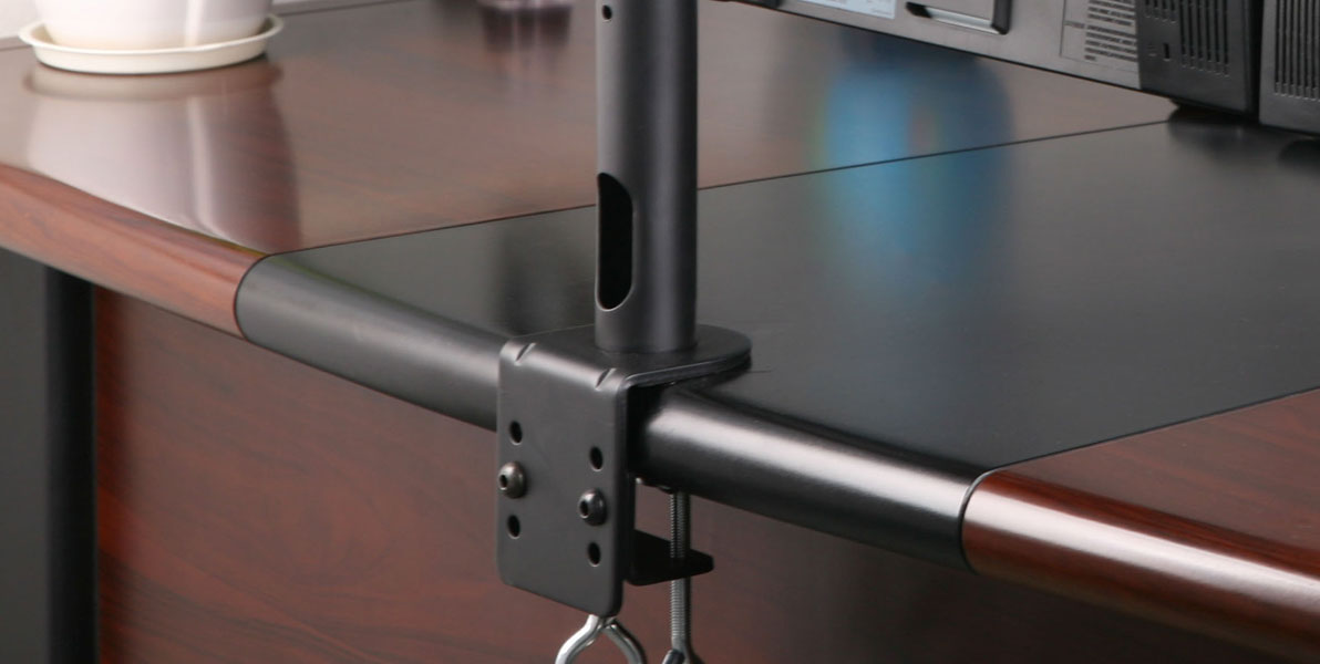 Through-desk and desk edge clamp options.