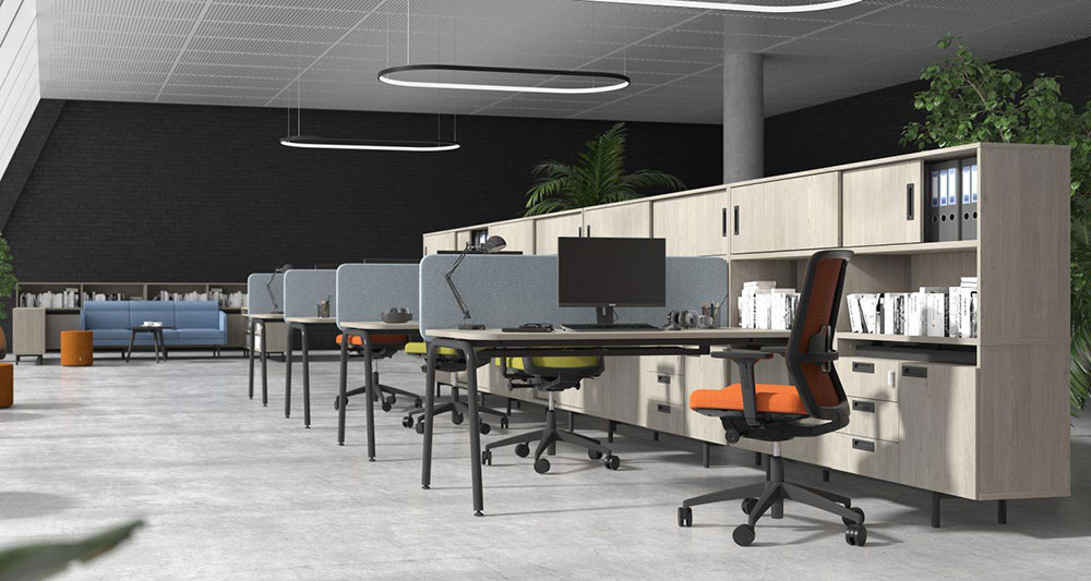 Single or double-sided cabinets facilitate a wide variety of workstation layout options