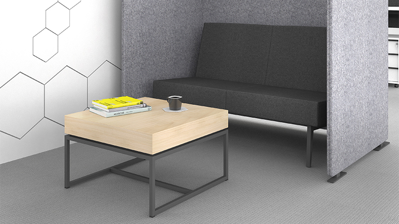 Pixel sofa with freestanding fabric screens and Novus coffee table