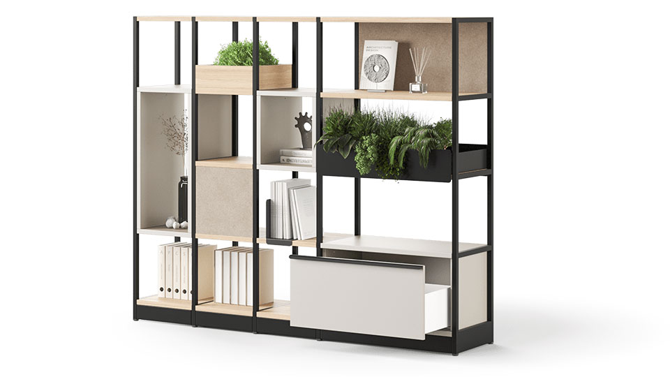 Combus modular shelving has been designed to work with existing Narbutas furniture