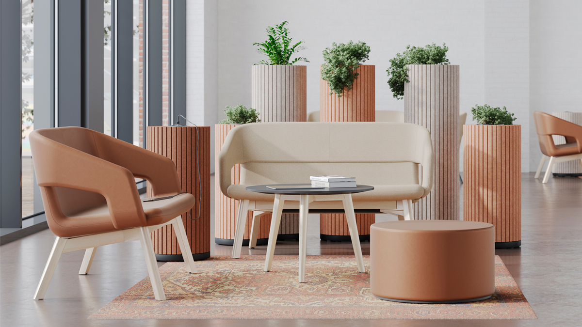 Parthos columns with Twist &amp; Sit Soft lounge seating and Giro pouf