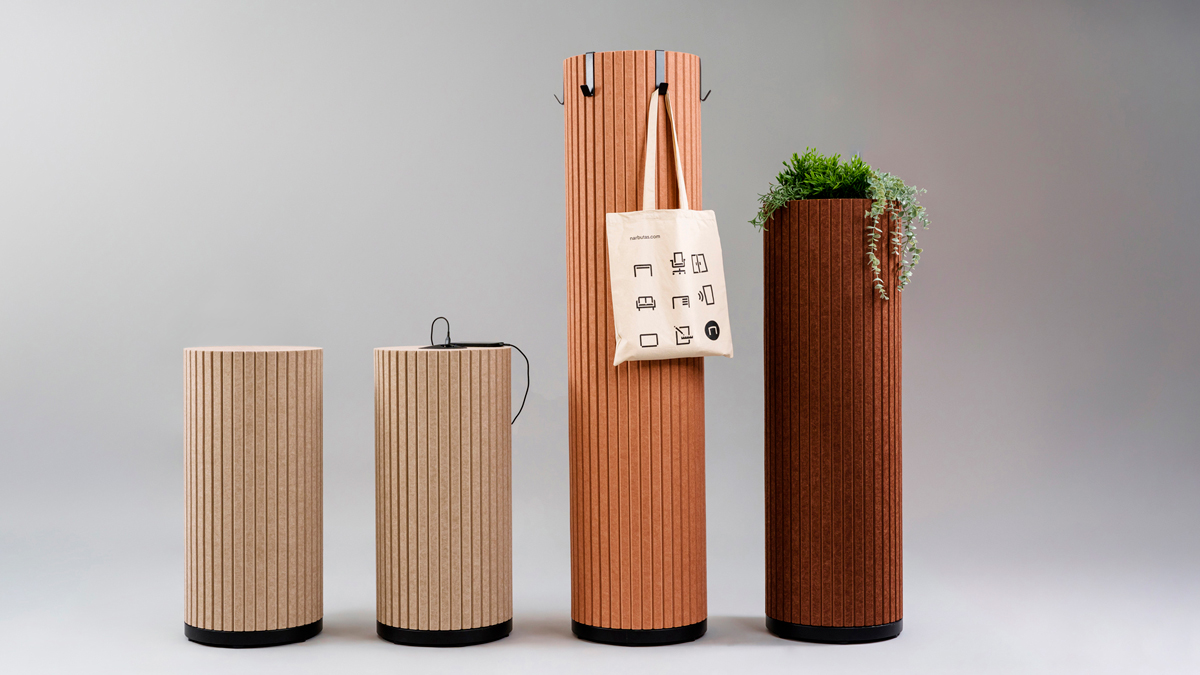 Parthos acoustic columns are available in 3 heights with power, hooks and space for planters