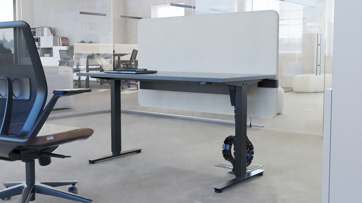 SYSTM single motor standing desk with acoustic screen
