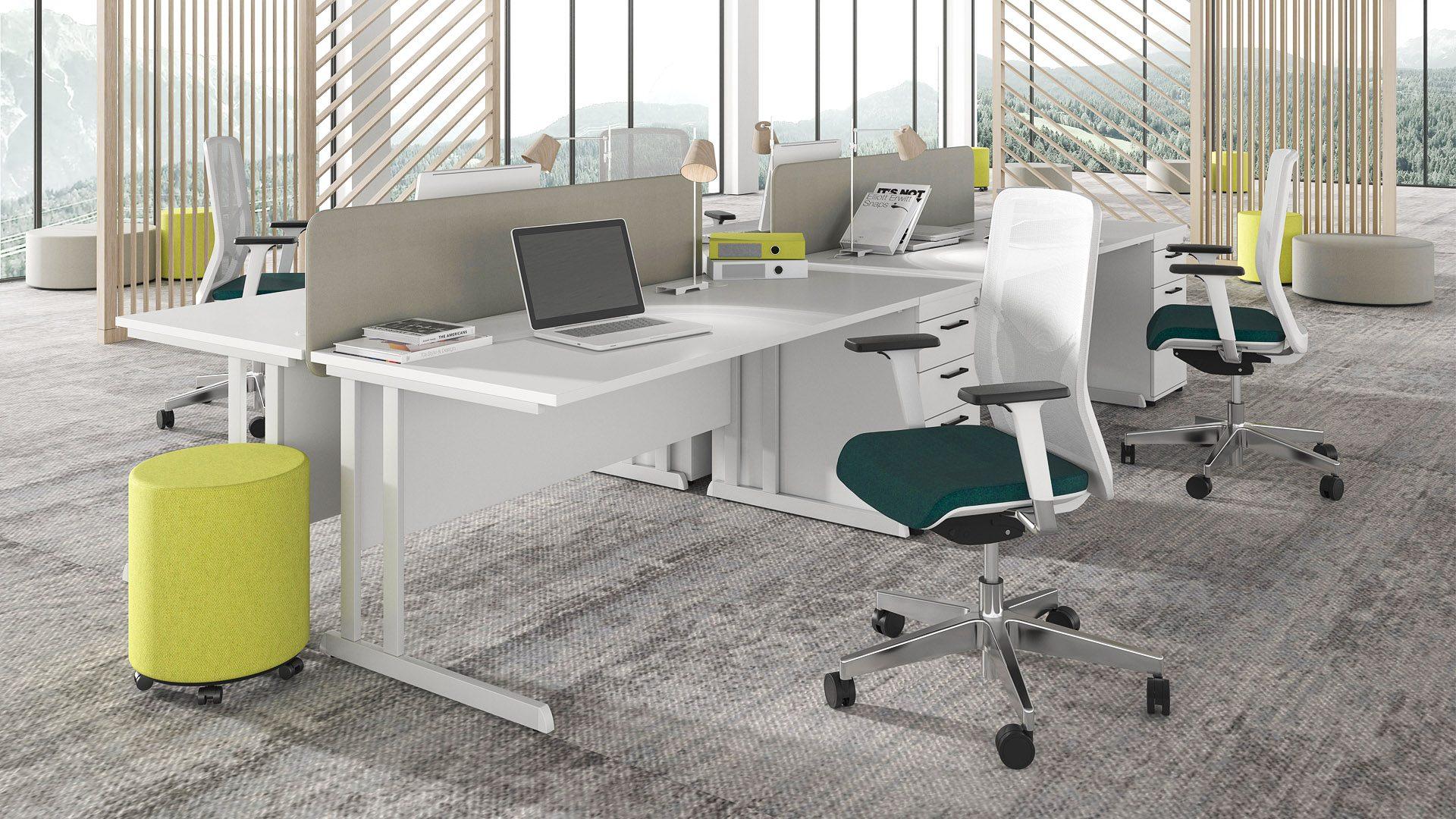 Optima C cantilever leg desks with matching desk height pedestals