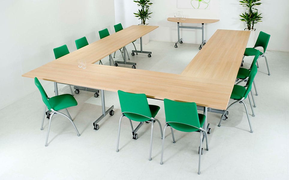 Opto flip top tables are highly mobile and can be used in multiple configurations.