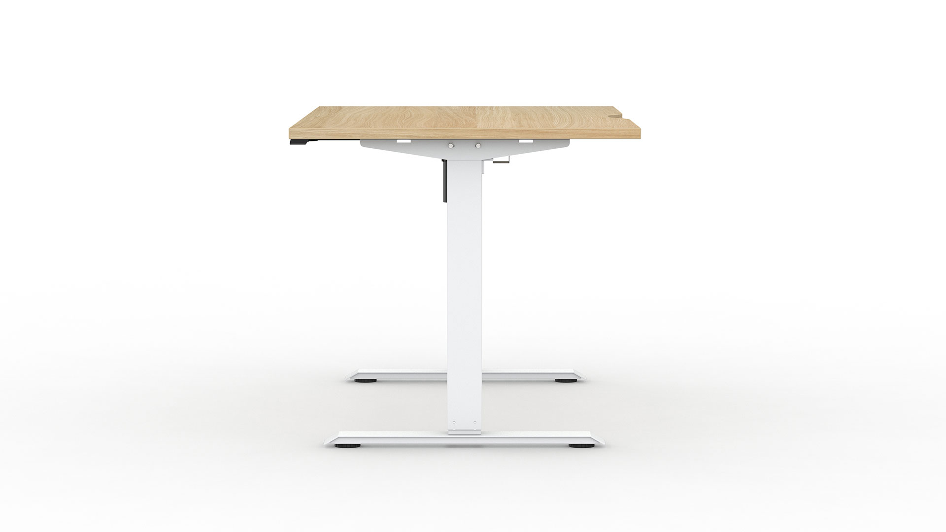 Alto 1 desks feature 2-stage reversed rectangular columns with single motor.