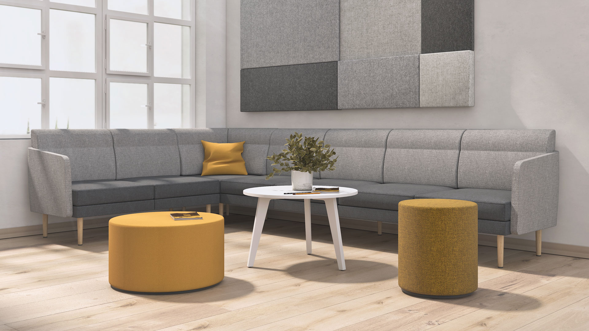 Combine Arcipelago with Giro poufs and Amber coffee tables