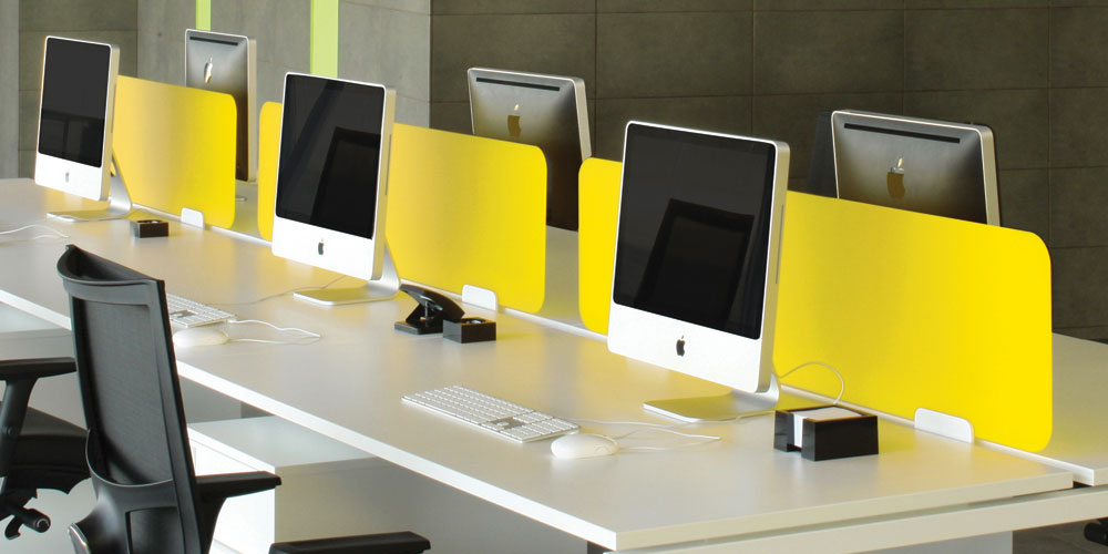 NOVA plexiglas desktop screens with NOVA bench desks.