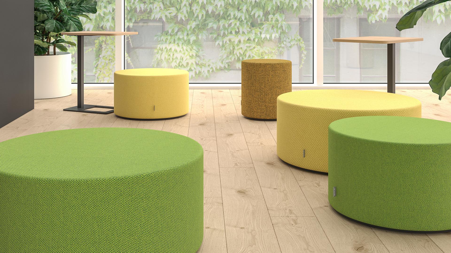 Giro poufs are available in a wide range of fabric finishes