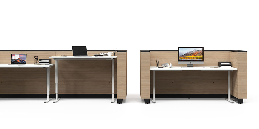 The Ice reception unit accommodates either one or two workstations – a perfect match for Narbutas sit-stand or fixed-height desks.