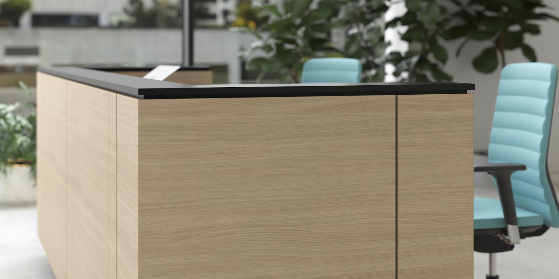 Ice Reception desk offers clean lines and minimalist aesthetic