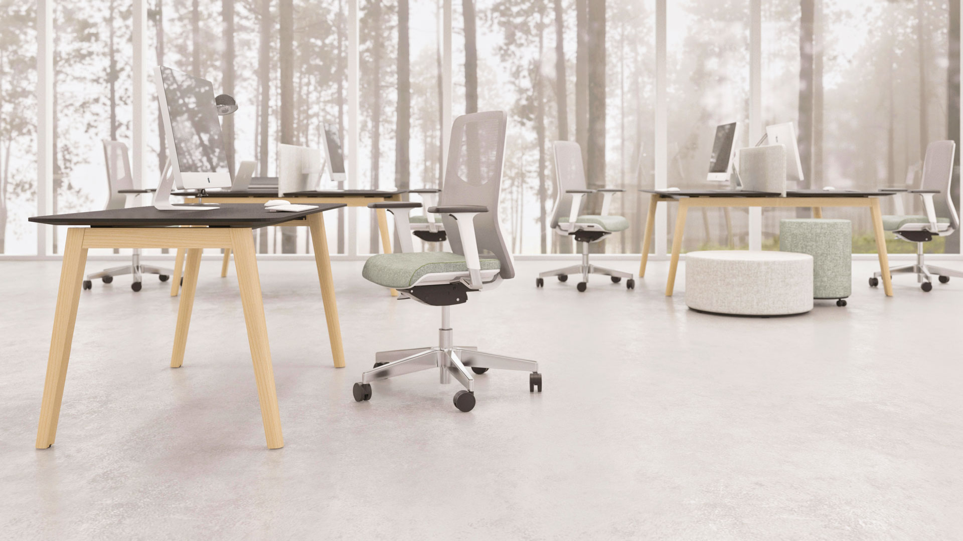 With rounded corners and a tapered edge Nova Wood works beautifully as a single desk or bench desk