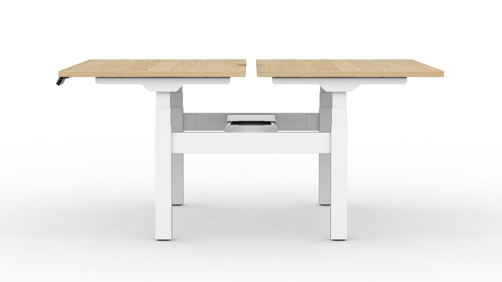 Alto 2 bench desks feature 3-stage square lifting columns with dual motors