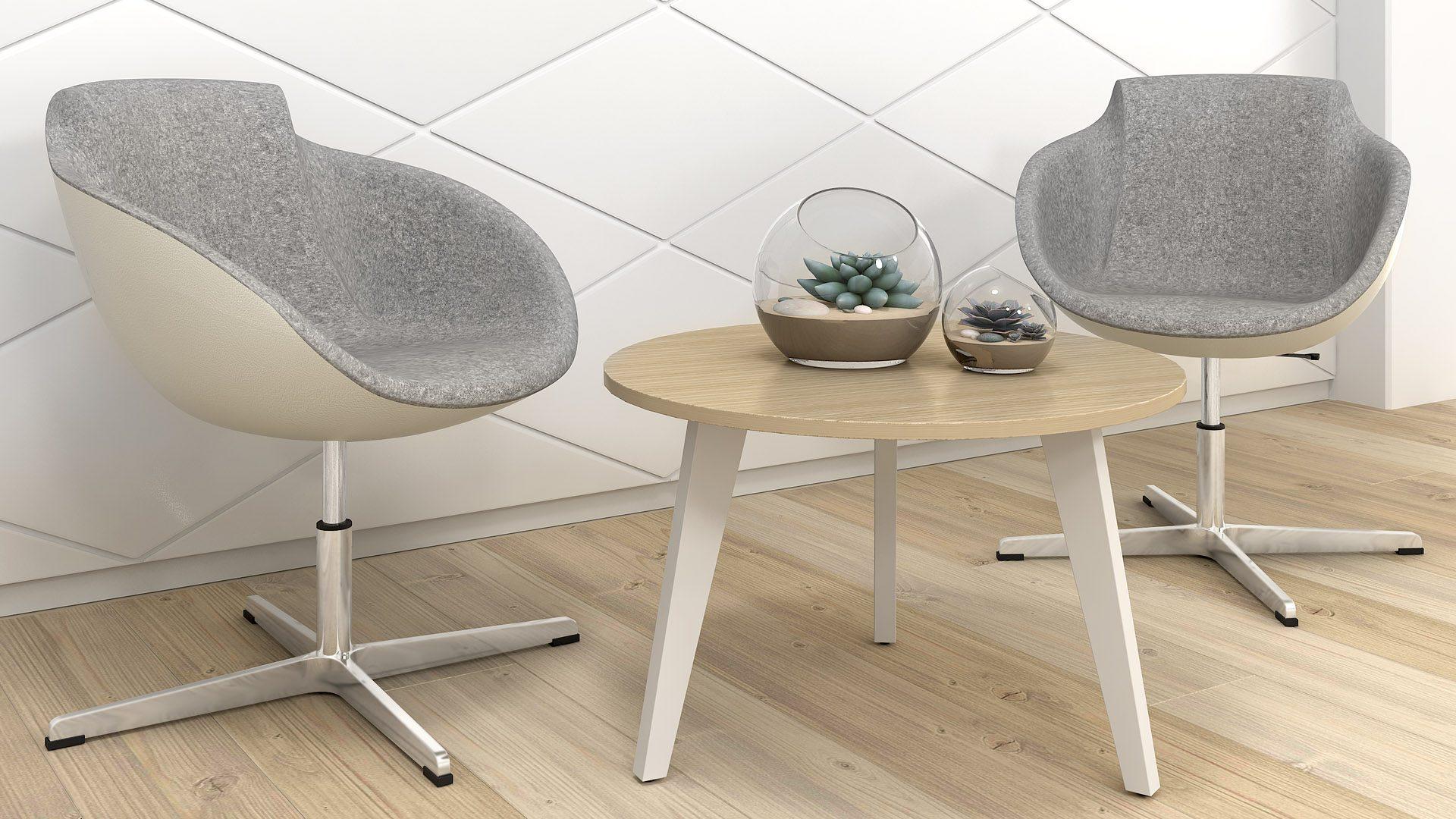Tula armchairs in white and grey with Amber coffee table