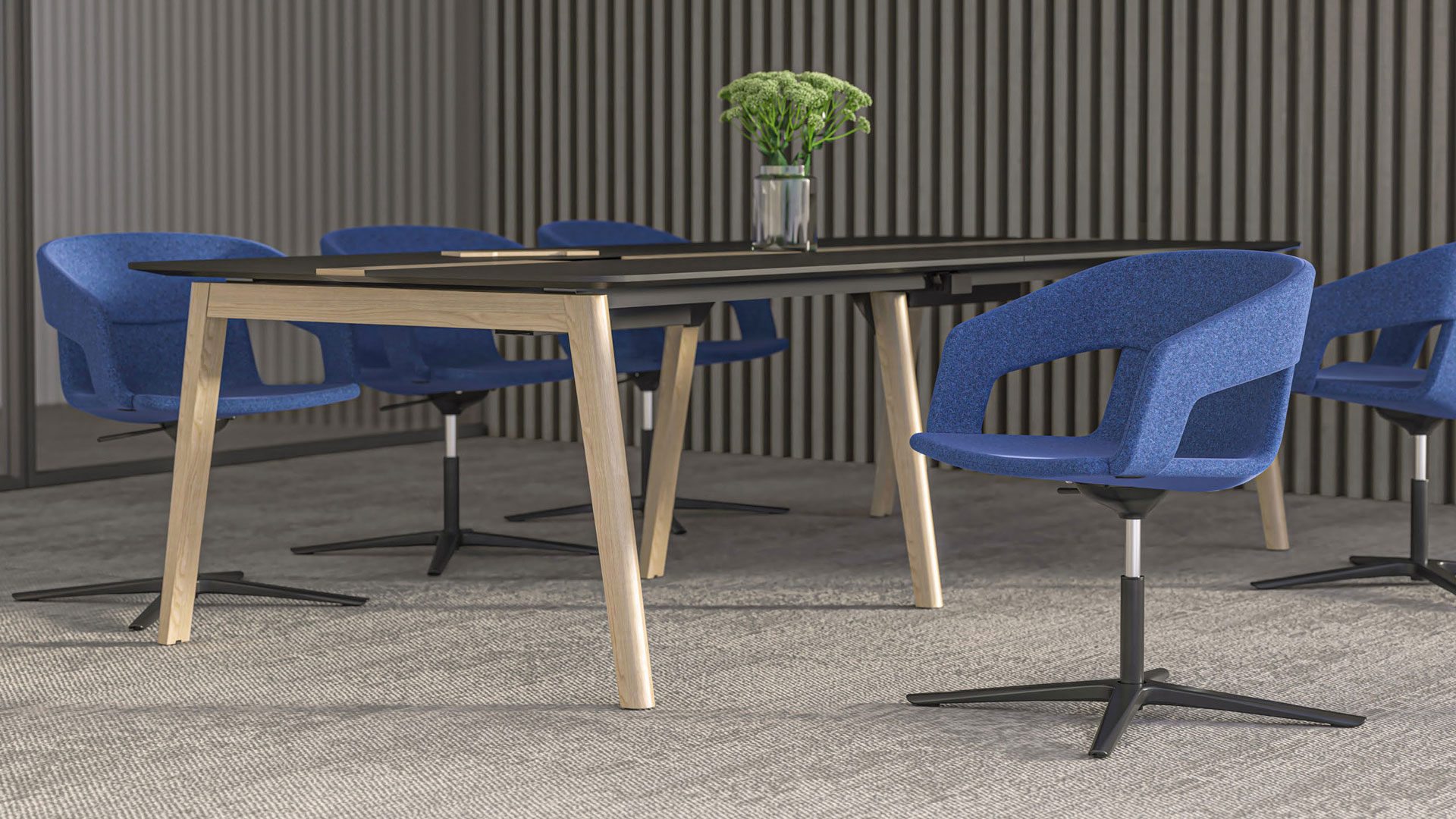 Nova Wood meeting table in ask with Twist &amp; Sit swivel base meeting chairs