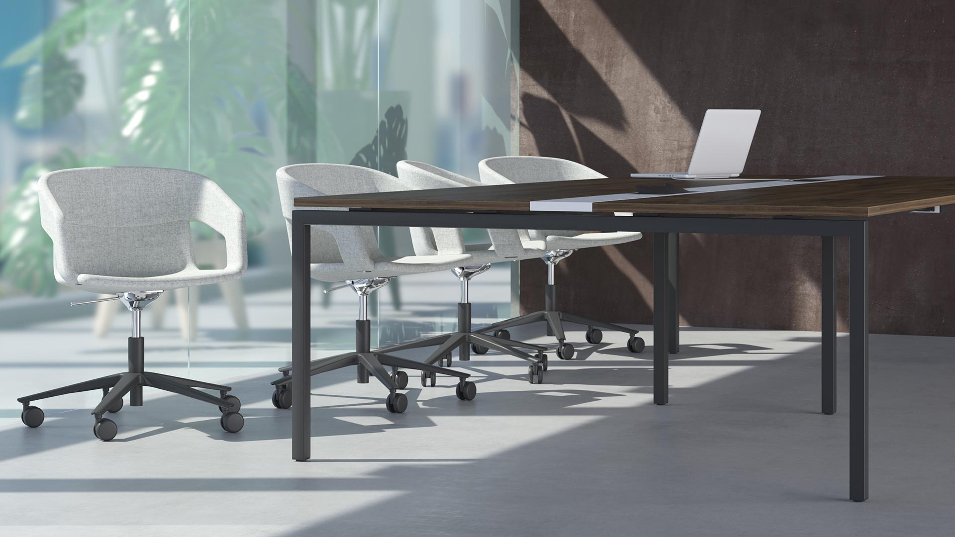 Nova meeting table with Twist &amp; Sit grey fabric meeting chairs