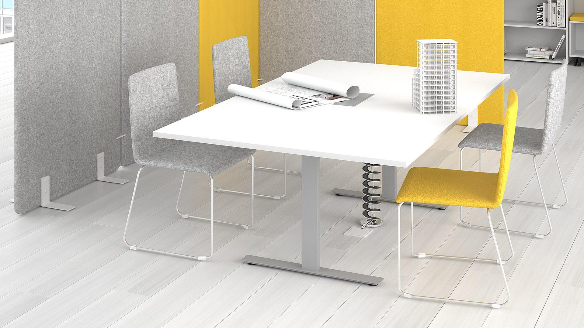 T-easy 6 seat meeting table with white top and silver legs