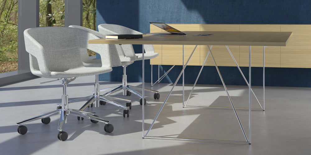 Air meeting table with sand ash top and chrome legs