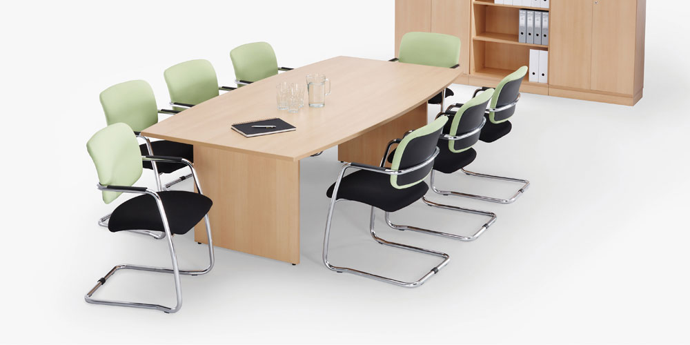 Optima 8 seat barrel top meeting table with sand ash top in sand ash