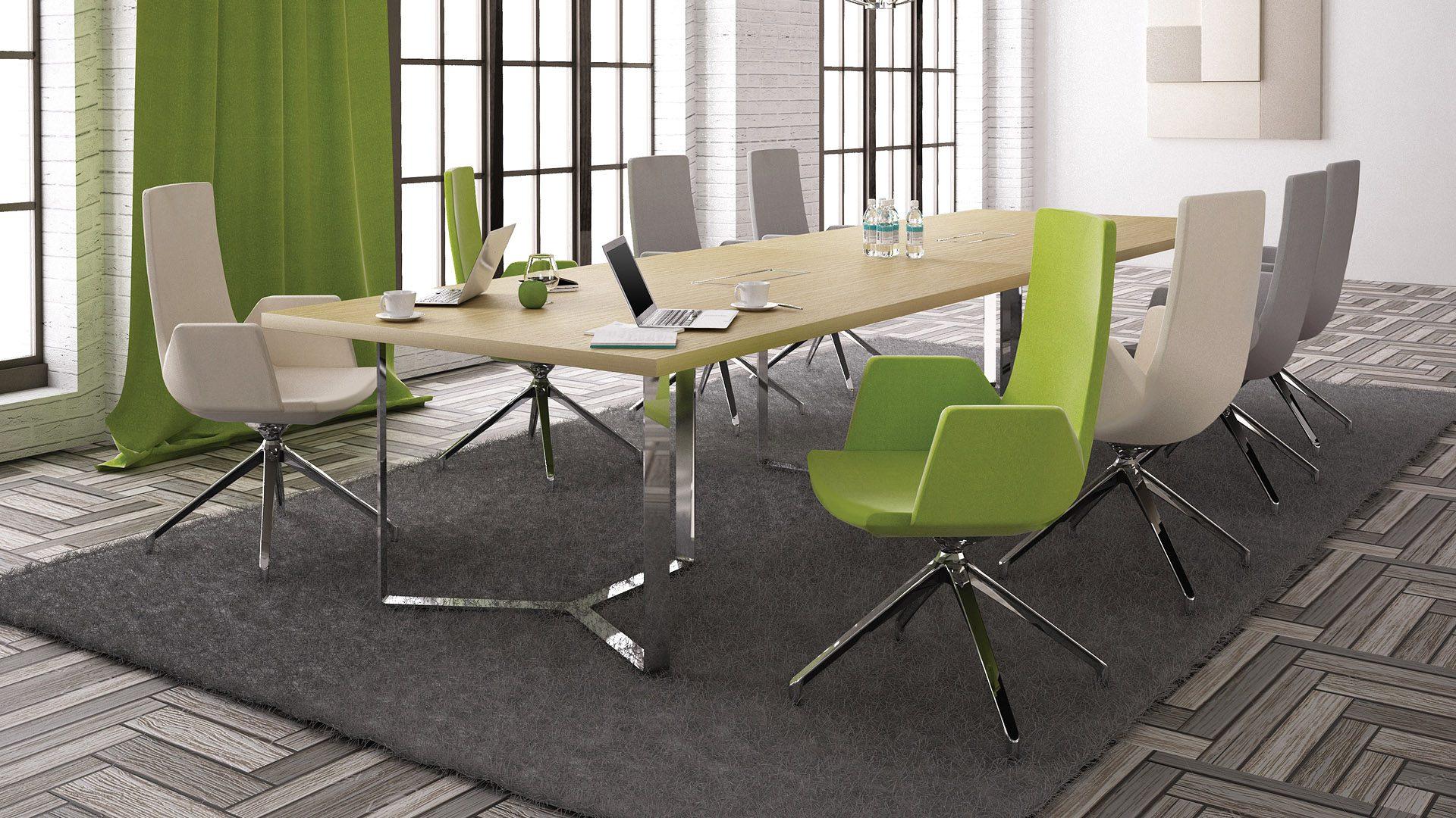 Chrome Plana executive meeting table with North Cape meeting chairs
