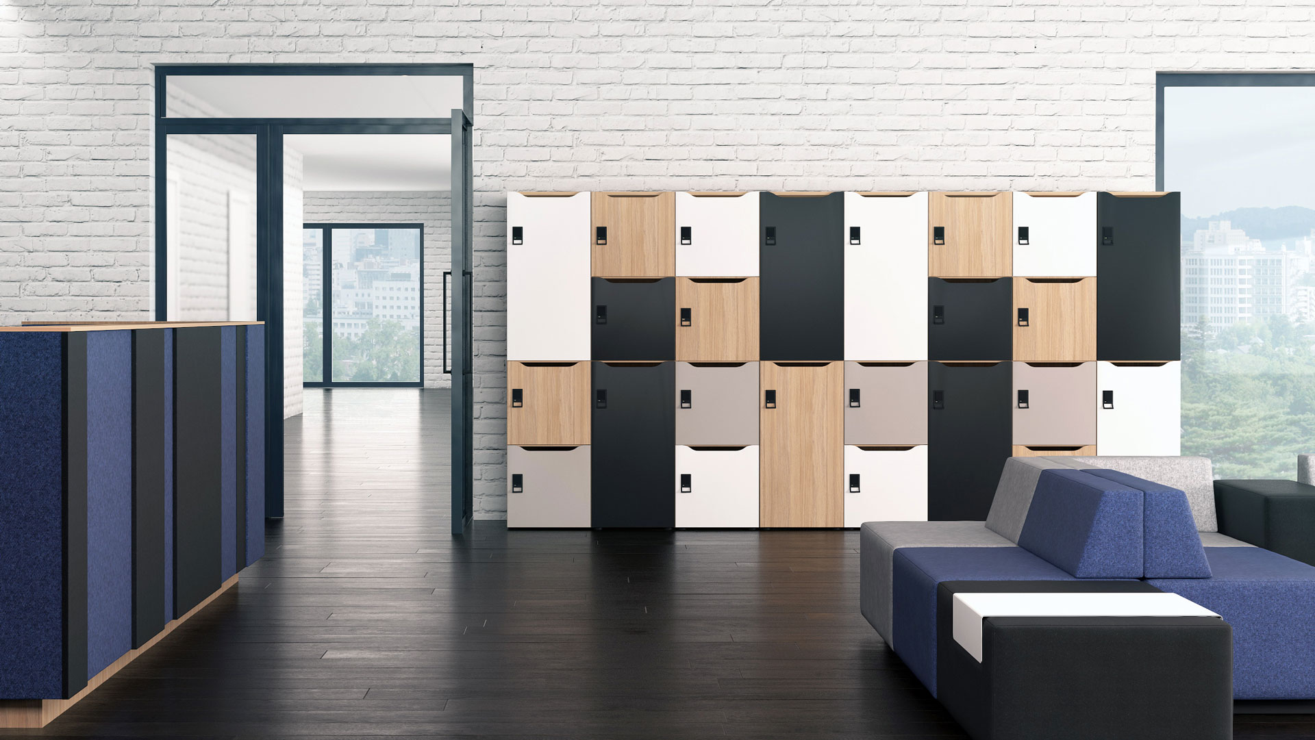 Choice lockers can be used to bring colour to an open plan office space